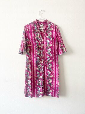 Almatrichi Madrid Spain Button Pink Floral Dress Size 44  US 12 Ruffle Sleeves